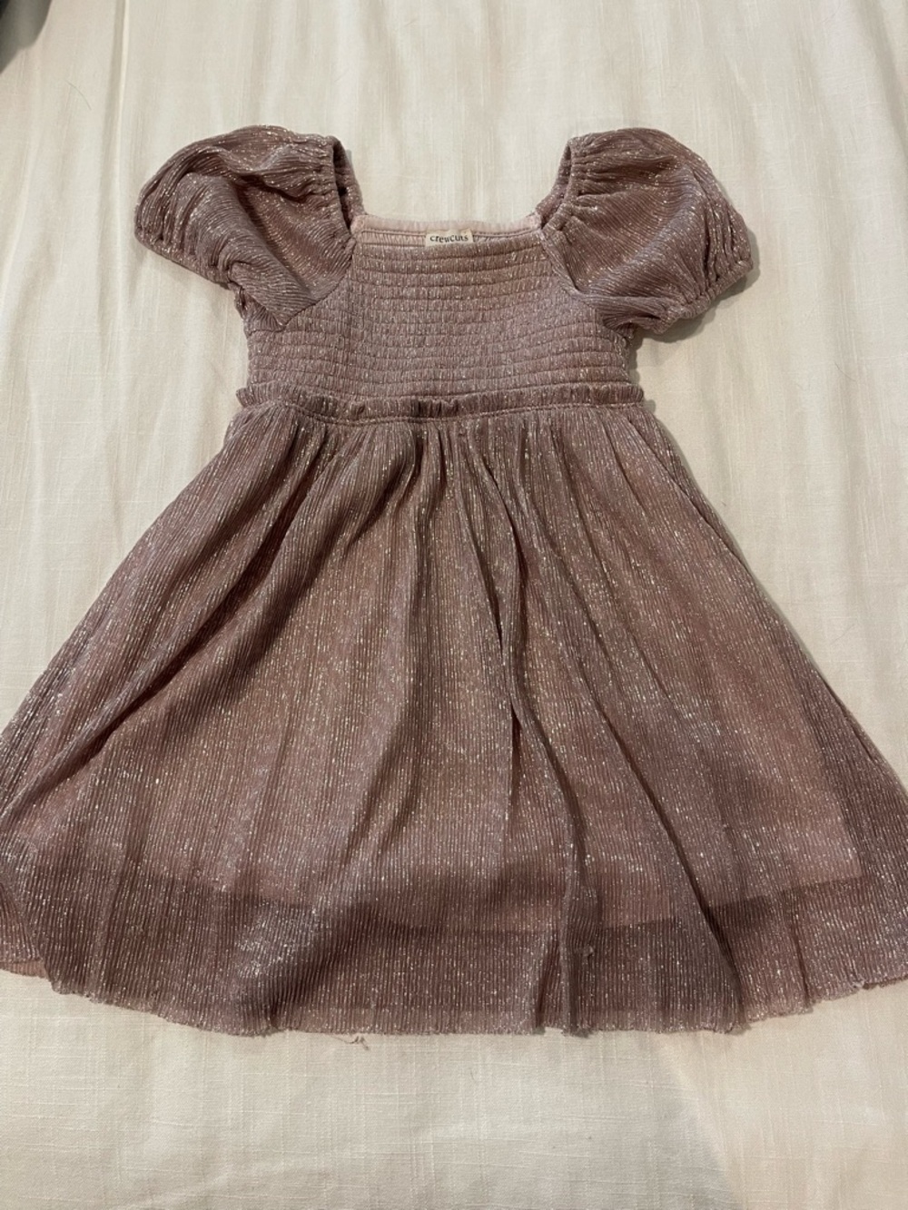 Crewcuts Shimmery Mauve Puff-Sleeve Dress